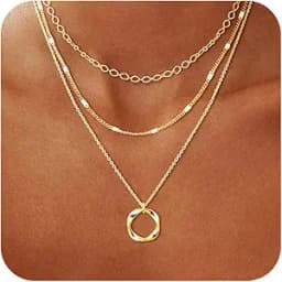 14K Gold Plated Layered Necklaces for Women Trendy, Stackable Dainty Gold Plated Chain Necklace Layering Beach Cute Fashion Pendant Choker Necklaces Jewelry Set Gifts for Women