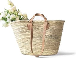 Straw tote bag with leather handles