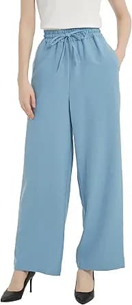 Wide Leg High Waist Palazzo Pants (Blue)