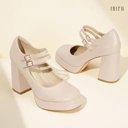 Platform Chunky Mary Jane Heels (Cream)