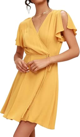 Cotton Short Sleeves Wrap Mini Dress
