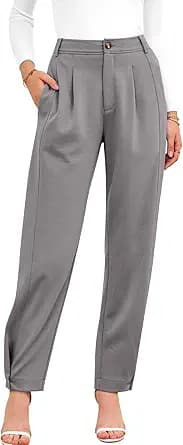 Elastic High Waist Tapered Dress Pants (Grey)