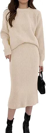 2-Piece Knit Sweater & Skirt Set (Beige)