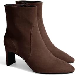 Chunky Low Heel Square Toe Ankle Boots (Brown)