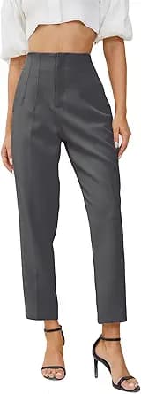 High Waisted Straight Leg Pleated Trousers (Grey)