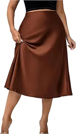 Brown Satin Midi Skirt
