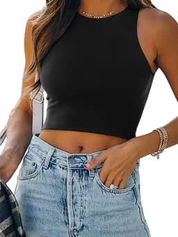 Sleeveless Racerback Halter Crop Top (Black)