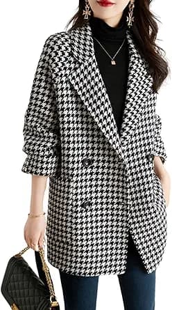 Houndstooth Double Breasted Pea Coat (Checked)