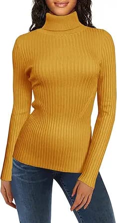 Turtleneck Ribbed Knit Sweater (Mustard)