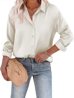 Women's Blouse Satin Silk Button Down Shirts