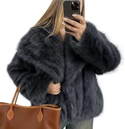 Flygo Women\'s Faux Fur Coat Fluffy Faux Fur Jacket Long Sleeve Lapel Furry Winter Jackets Shaggy Parka Short Coat