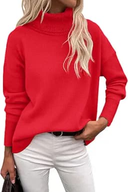 Chunky Knitted Turtleneck Pullover (Red)