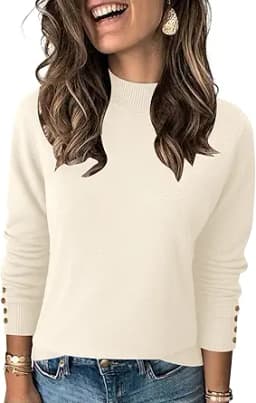 Mock Neck Turtleneck Knit Sweater (Cream)