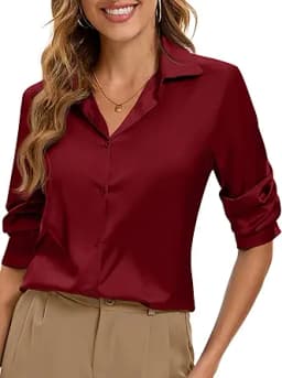 Premium Soft Breathable Stretch Satin Silk Button Down Shirts for Women Long Sleeve Leopard Blouses Work Dress Tops