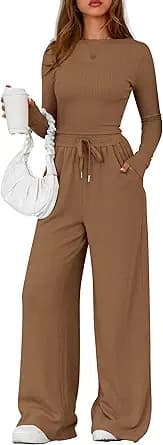 Long Sleeve Crop Top Wide Leg Pants Set