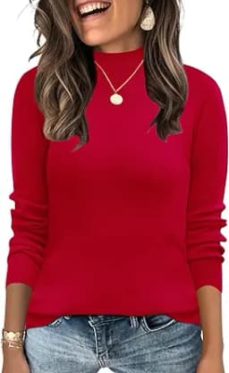 LOMON Mock Neck Tops for Women Long Sleeve Dressy Casual Lightweight Basic Knitted Pullover Sweater S-XL