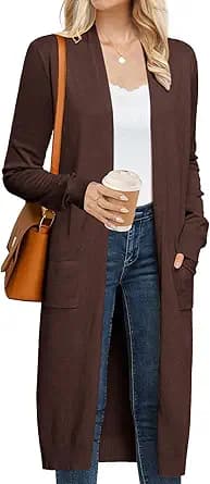 Long Open Front Maxi Duster Cardigan (Brown)