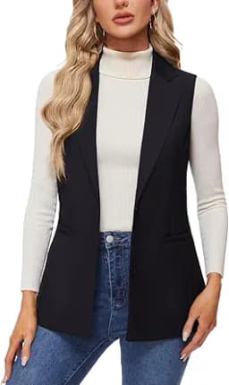 Sleeveless Open Front Longline Vest (Black)