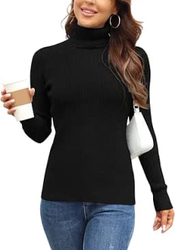 Ribbed Turtleneck Knitted Pullover (Black)