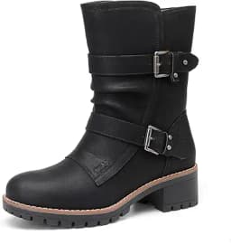 Mid Calf PU Leather Biker Boots (Black)