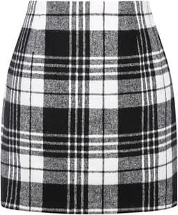Womens High Waist Plaid Skirt