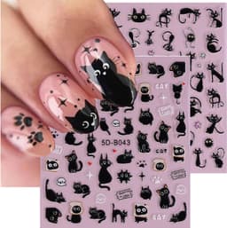 2Pcs Halloween Blcak Cat Nail Stickers