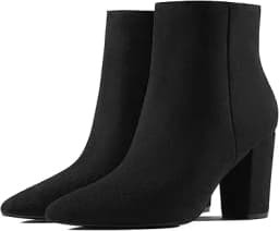 Pointed Toe Chunky Heel Ankle Boots (Black)