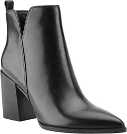 V-Cut Pointed Toe Chunky Heel Ankle Boots (Black)