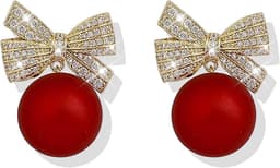 Rhinestone Christmas Pearl Bow Earrings