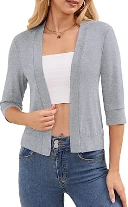 3/4 Sleeve Cropped Open Front Bolero (Grey)