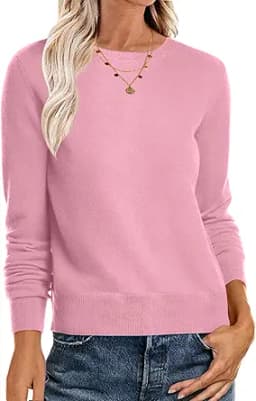 Long Sleeve Lightweight Crewneck Knit Sweater (Light Pink)