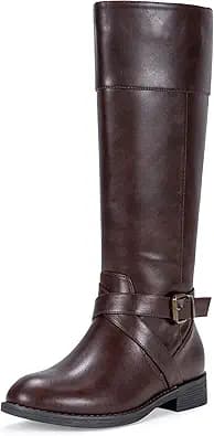Knee High Riding Boots Low Heel (Brown)