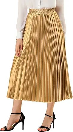 Pleated Metallic Midi Skirt (Gold)