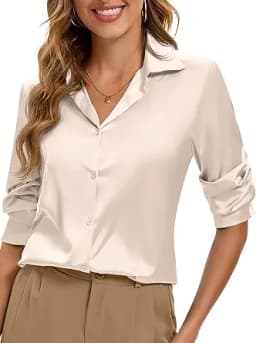 Premium Soft Breathable Stretch Satin Silk Button Down Shirts for Women Long Sleeve Leopard Blouses Work Dress Tops