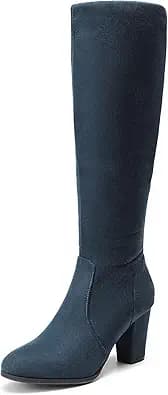 Chunky Heel Knee High Boots (Brown)