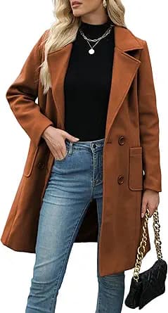 Double-Breasted Wool Blend Trench Coat (Orange)