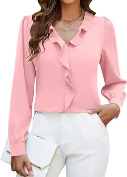 Blooming Jelly Womens Dressy Casual Blouse Business Long Sleeve Tops Ruffle V Neck Work Shirt Fall Outfit 2025
