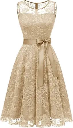 A-Line Lace Midi Dress (Gold)
