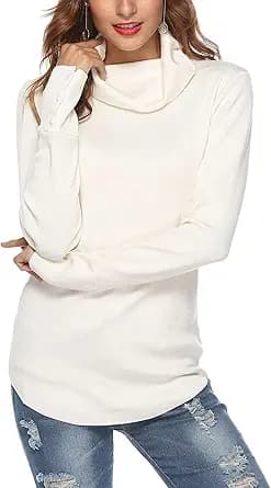 Cowl Neck Turtleneck Knit Sweater (White)