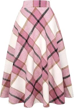 Plaid Wool A-Line Pleated Long Skirt