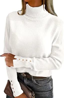 Turtleneck Long Sleeve Knit Pullover (Cream)