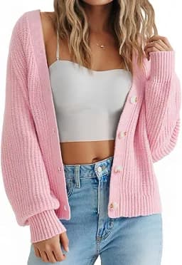 Long Sleeve Button Down Open Front Cardigan (Pink)