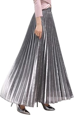 Premium Metallic Shiny Pleated Maxi Skirt