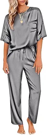 Satin Silky Pajama Set Top and Pants (Taupe)