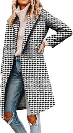 Yousify Womens Notched Lapel Collar Double Breasted Pea Coat Winter Wool Blend Over Coats Long Jackets