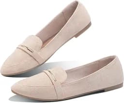 Pointed Toe Faux Suede Penny Loafers (Tan)