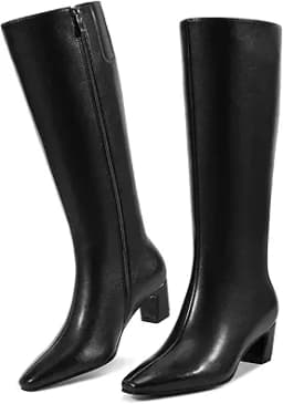 Knee High Chunky Boots with Side Zipper (Black)