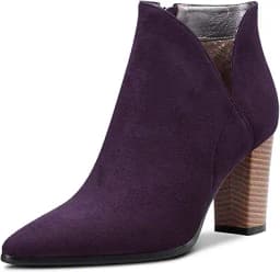 DearOnly Womens Short Bootie Ankle Boots Pointed Toe Block Chunky High Heel Suede Dress Shoes Vintage Classic Zipper 3 Inch