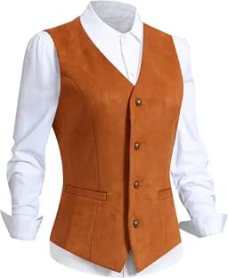 Regular Fitted Button Down Vest Waistcoat (Camel)