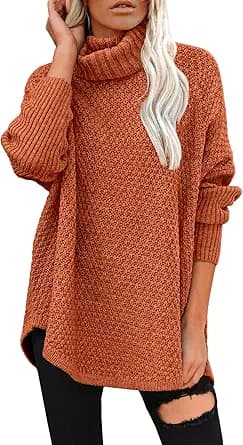 Oversized Turtleneck Knit Pullover (Orange)